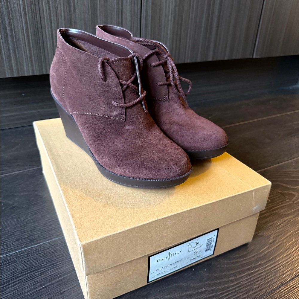 Cole Haan Women's Brown Suede Wedge Booties